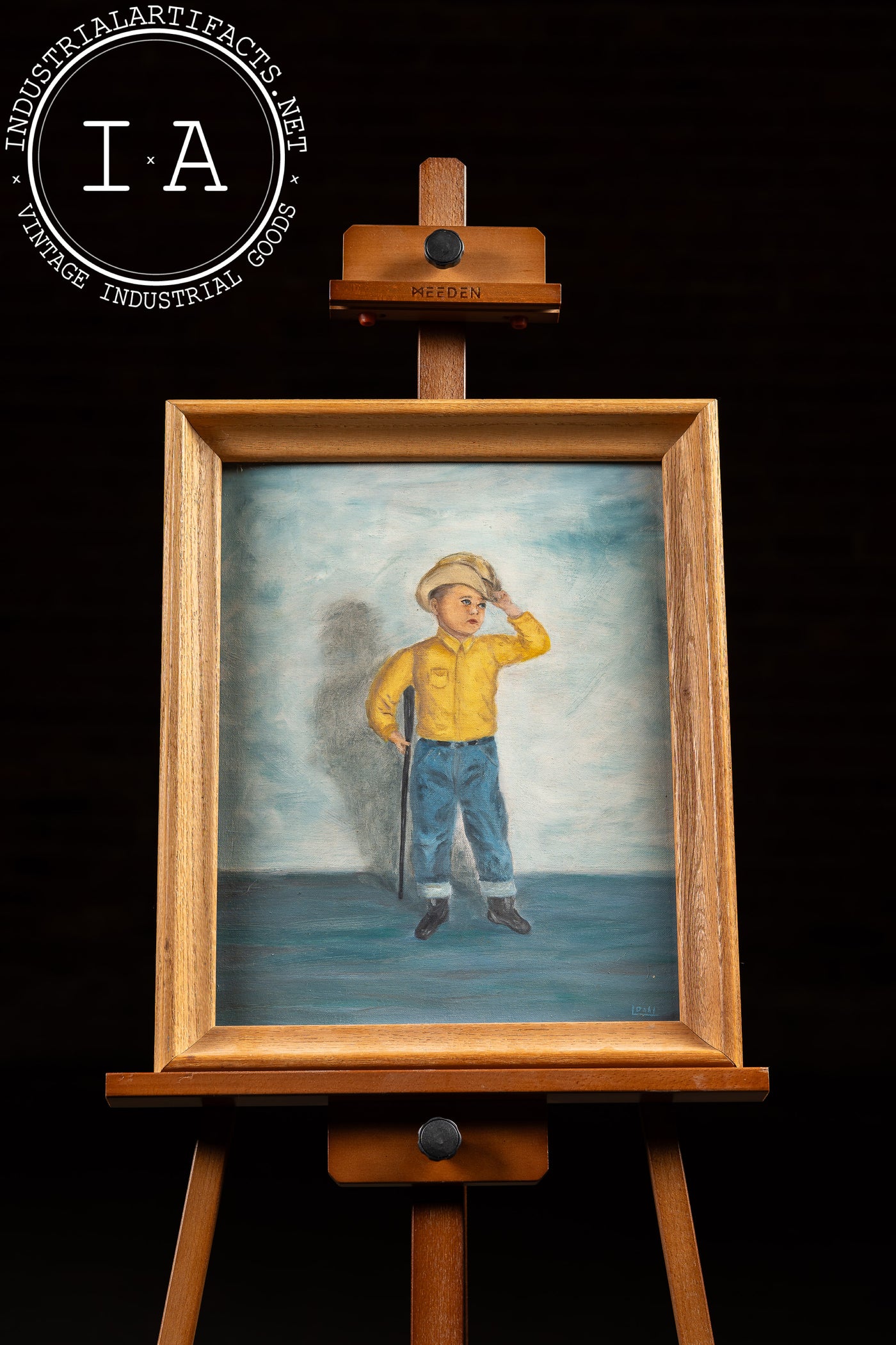 Boy With Gun | Framed Painting by L. Dahl, Signed