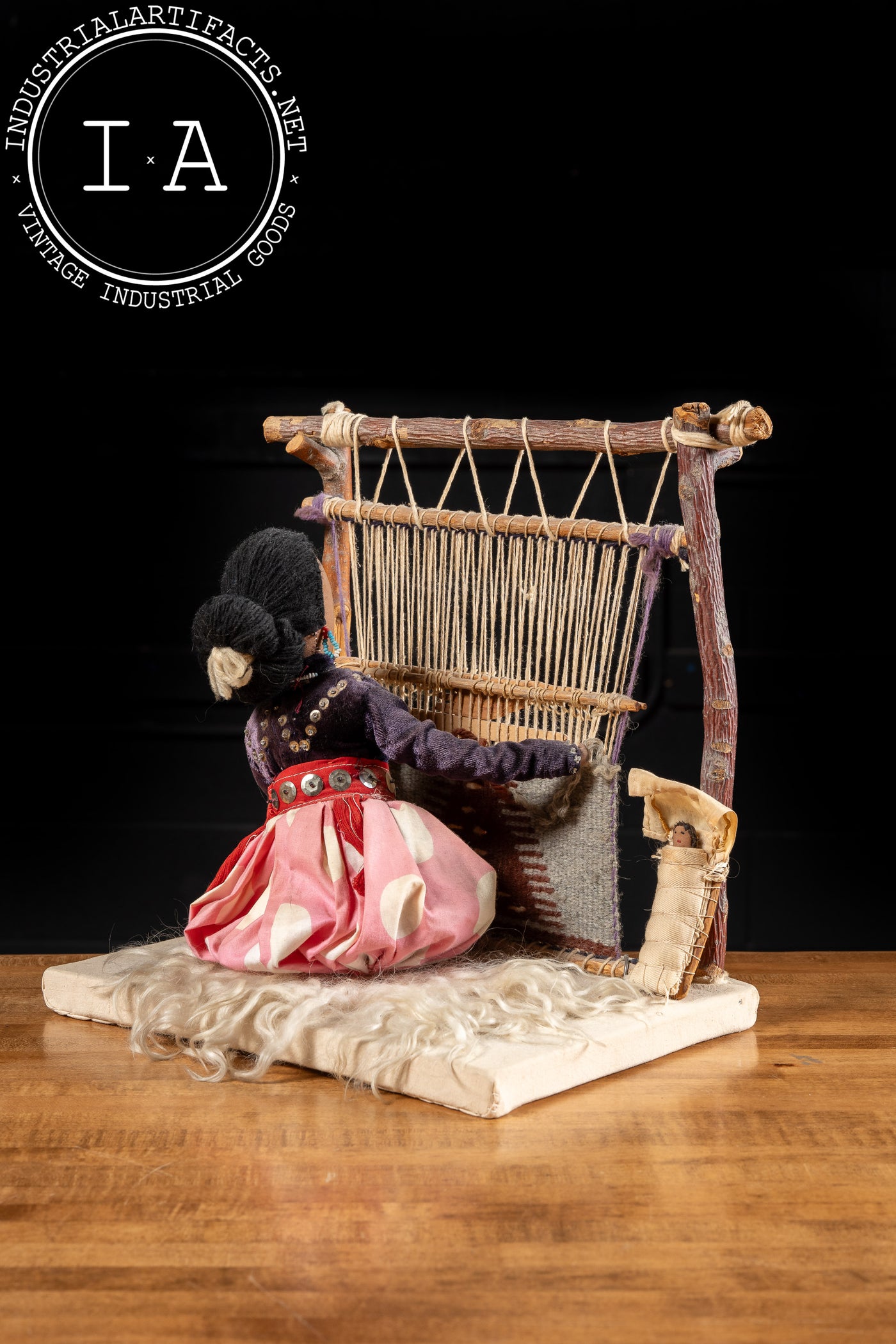 Vintage Indigenous Woman On Loom Sculpture