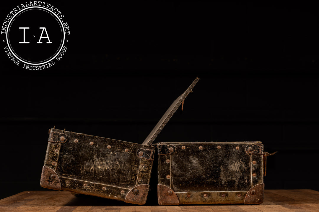 USA ANTIQUE 20-40s OVER-ALL Engineer 木箱 Early 20th Century Steel and Wood Tool Box – Industrial Artifacts