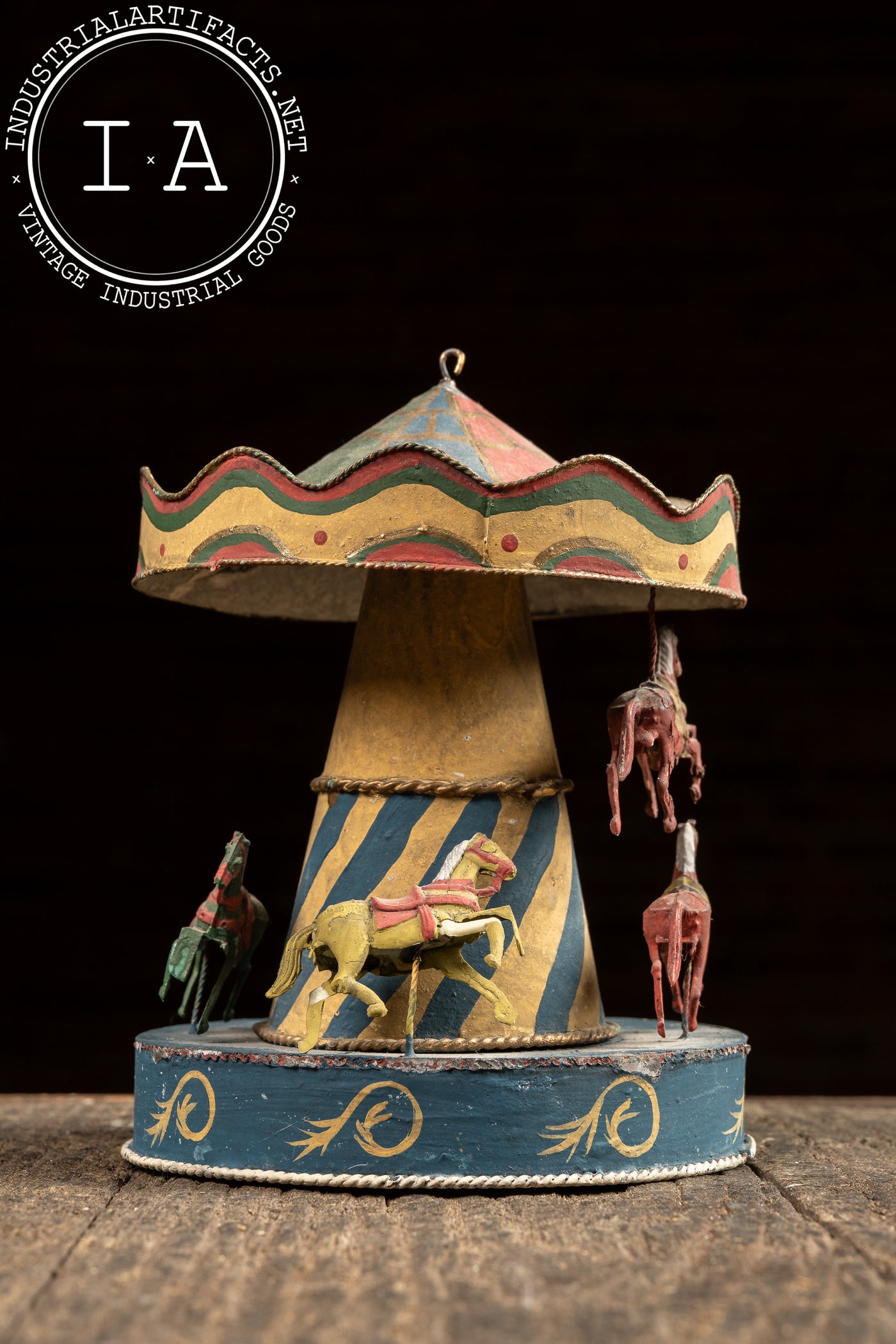 Antique Painted Tin Folk Art Carousel Toy