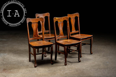 Late 19th Century Oak Poker Table With Four Chairs