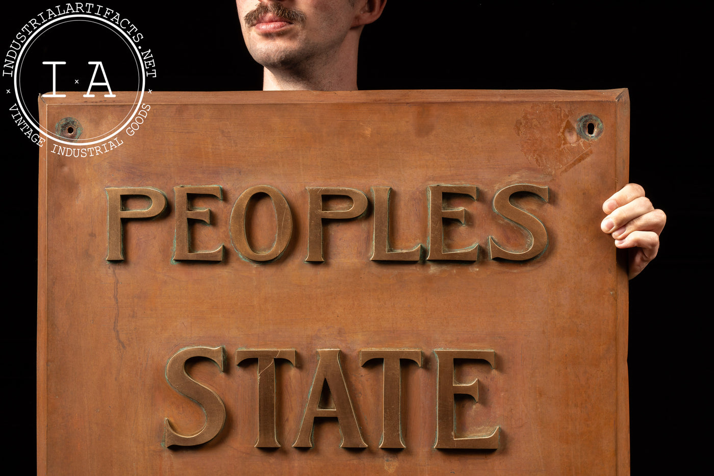 Vintage Peoples State Bank Copper Architectural Sign