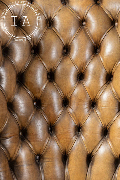 Mid-Century Leather High-Wingback Rolling Armchair In Brown