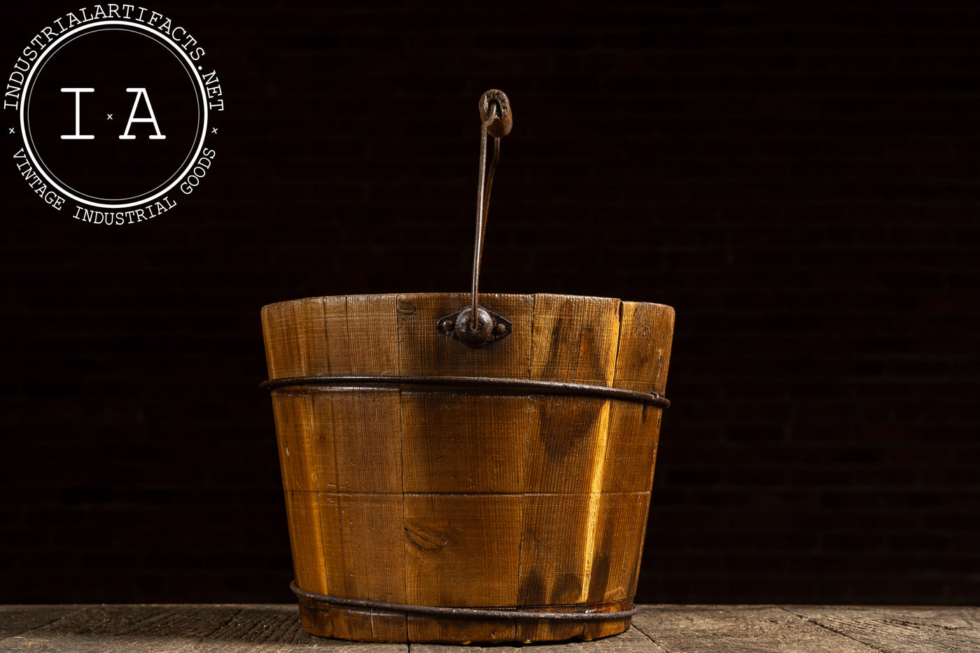 Antique Wooden Water Bucket with Wire Hoops