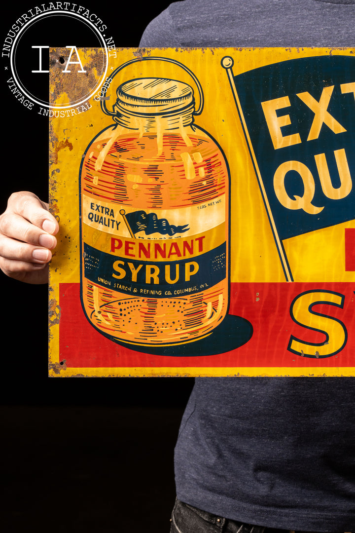 Vintage Pennant Syrup Painted Tin Advertising Sign – Industrial