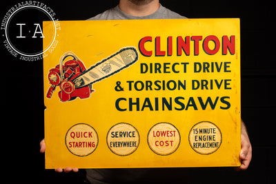 Vintage Clinton Chainsaws Flange Advertising Sign