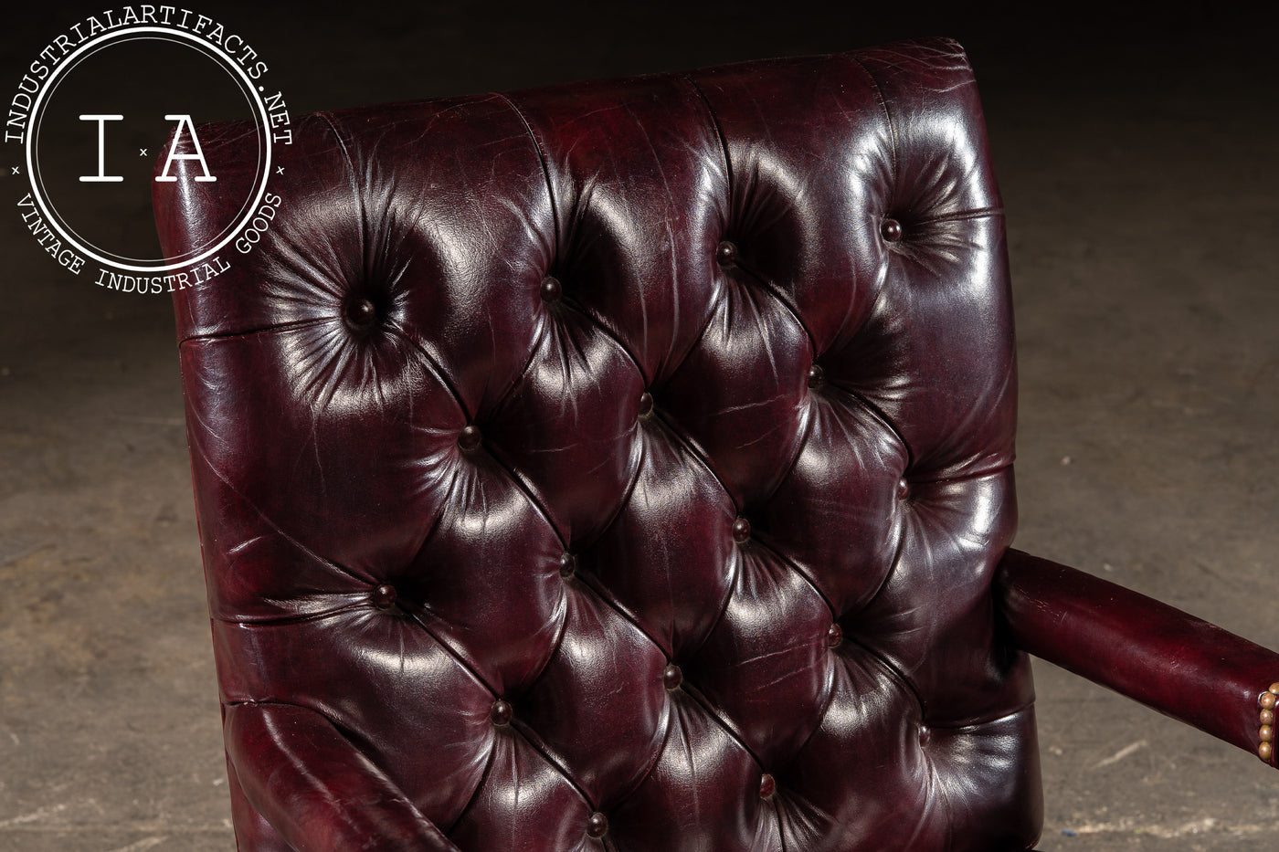 Pair of Tufted Leather Square-Back Dining Chairs in Oxblood