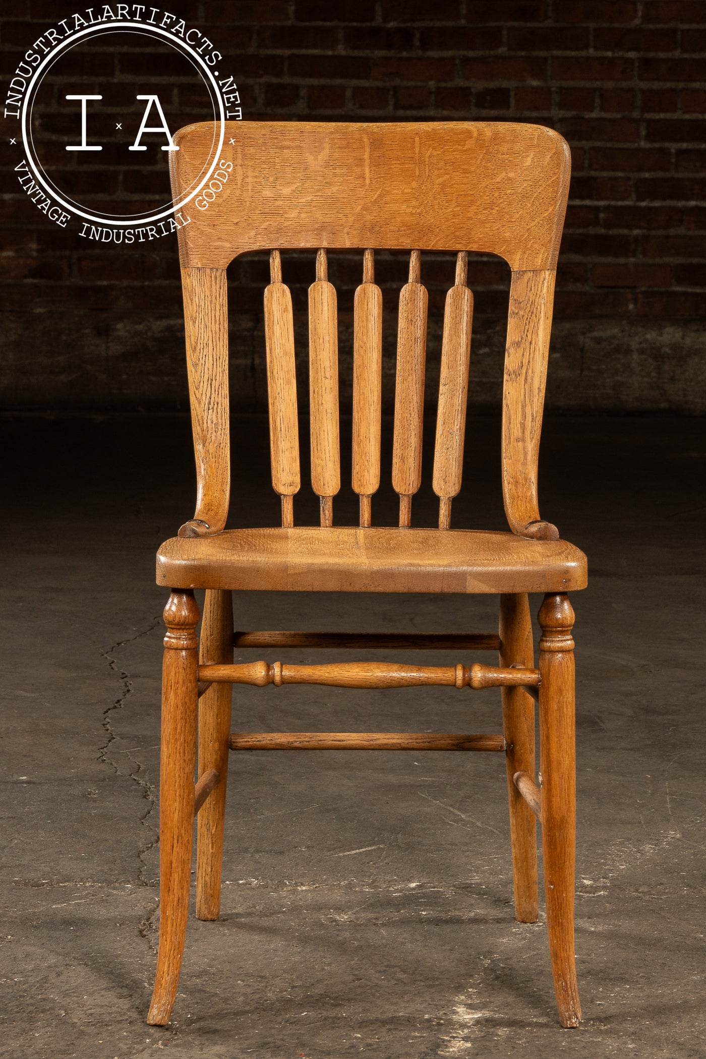 Antique Quarter-Sawn Oak Dining Chair with Cast Iron Bracings