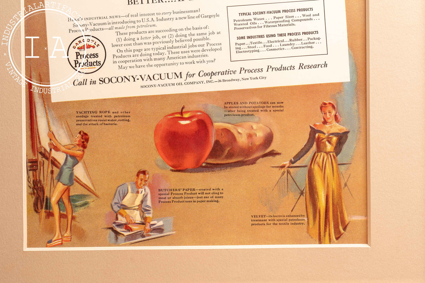 c. 1941 Framed Socony Vacuum Lithographic Ad