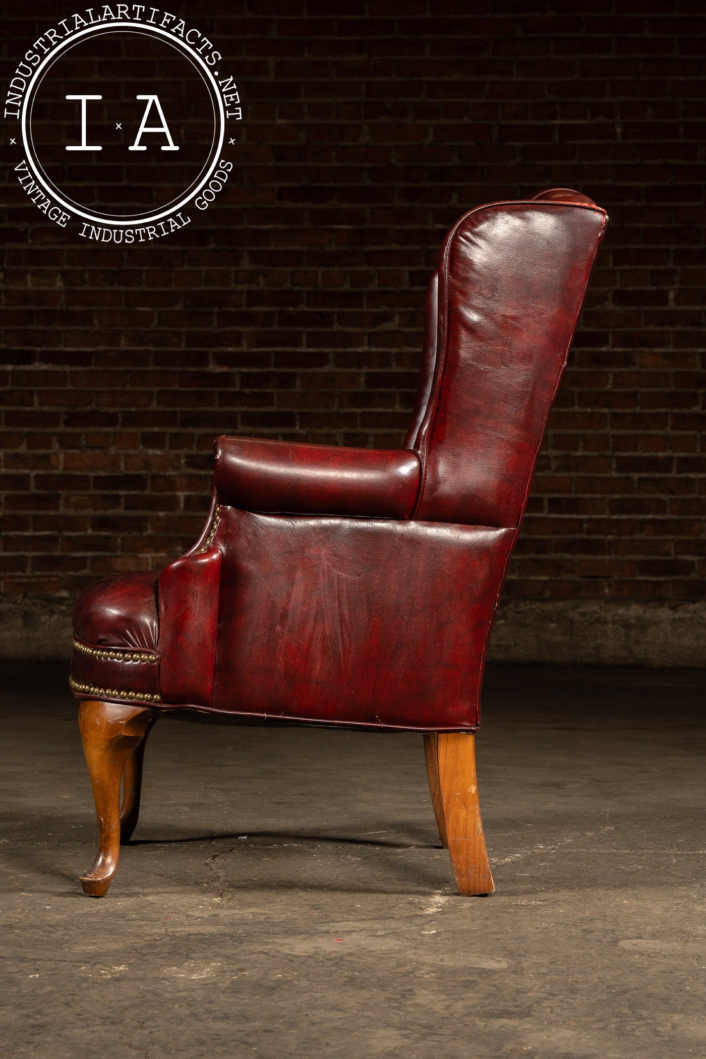 Vintage Tufted Leather Wingback Chesterfield Armchair in Oxblood