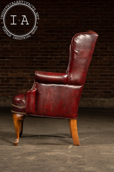 Vintage Tufted Leather Wingback Chesterfield Armchair in Oxblood