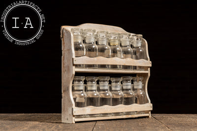 Early Apothecary Bottle Rack with Twelve Glass Stoppered Vials