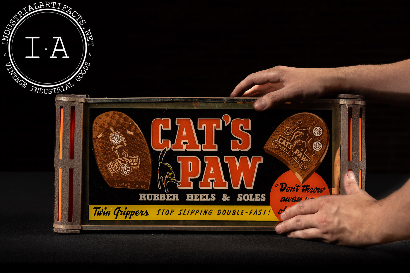 Vintage Cat's Paw Rubber Heels Illuminated ROG Advertising Sign