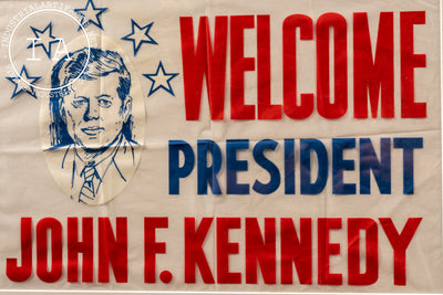 Vintage Framed JFK Campaign Vinyl Window Sign