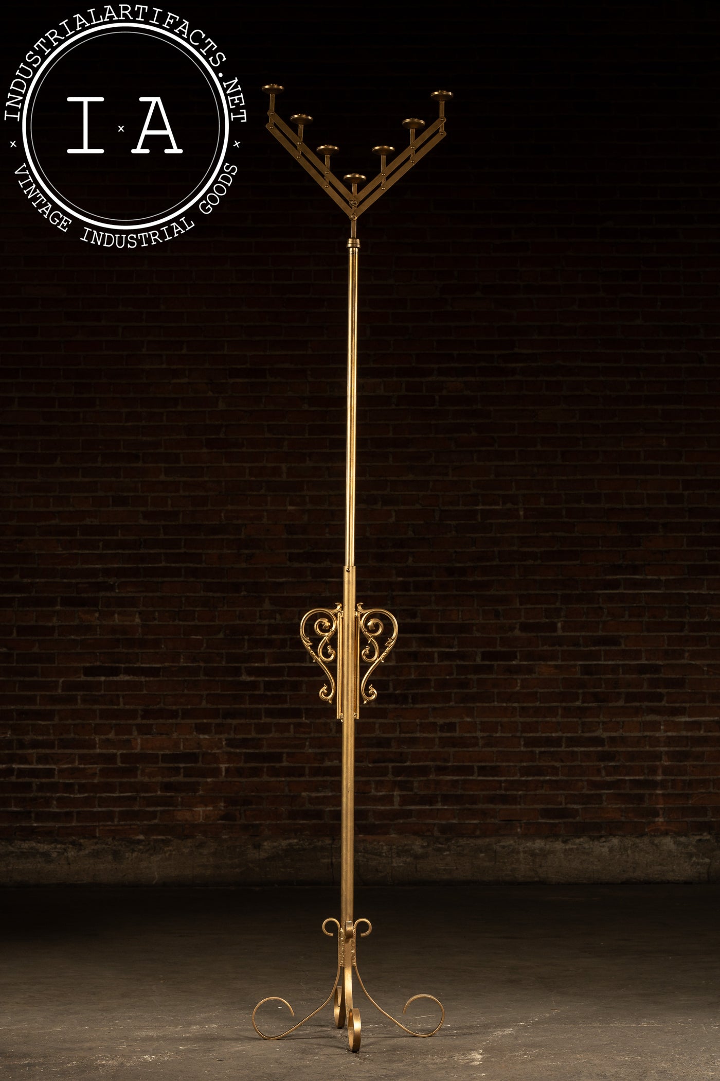 Vintage Gold-Painted Adjustable Floor Candelabra