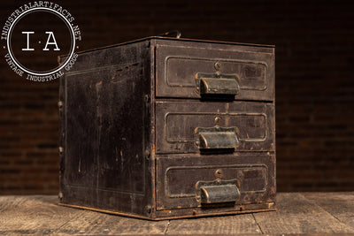 Antique 3-Drawer Heavy Riveted Steel Strongbox with Japanned Handles