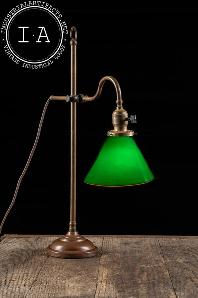 Antique Brass Faries Table Lamp With Verdelite Glass Shade