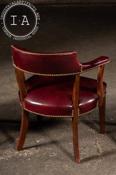 Set Of Four Nailhead Trim Barrel-Back Leather Armchairs in Oxblood