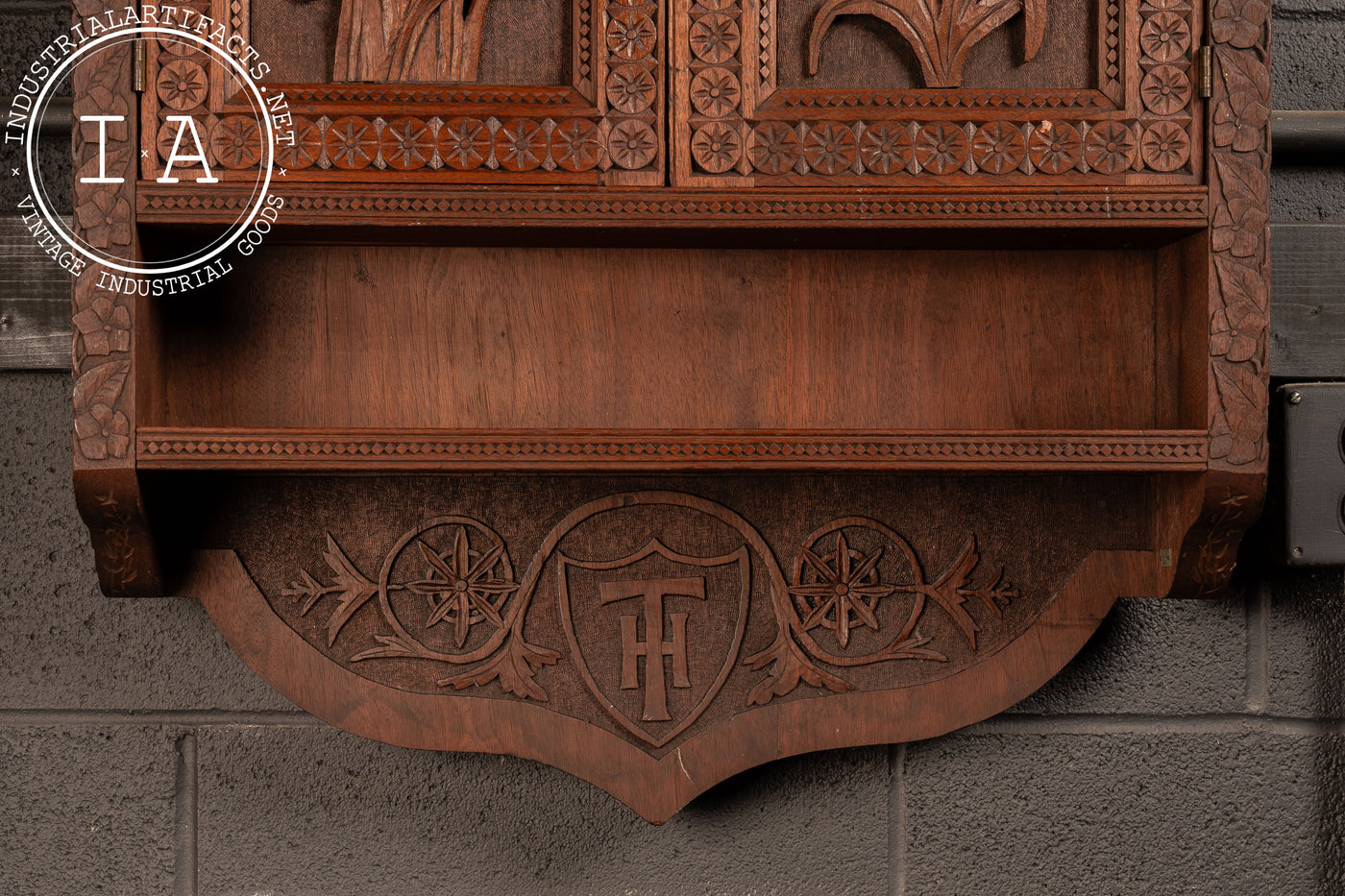 19th Century Carved Monogram Wall-Mounted Cabinet