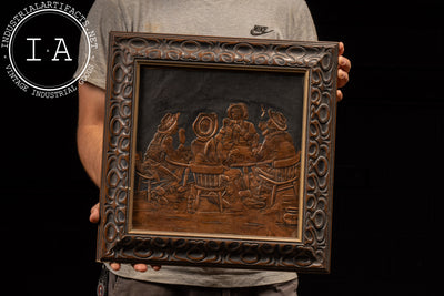 Cowboys Gambling | Framed Repoussé Copper Art Piece