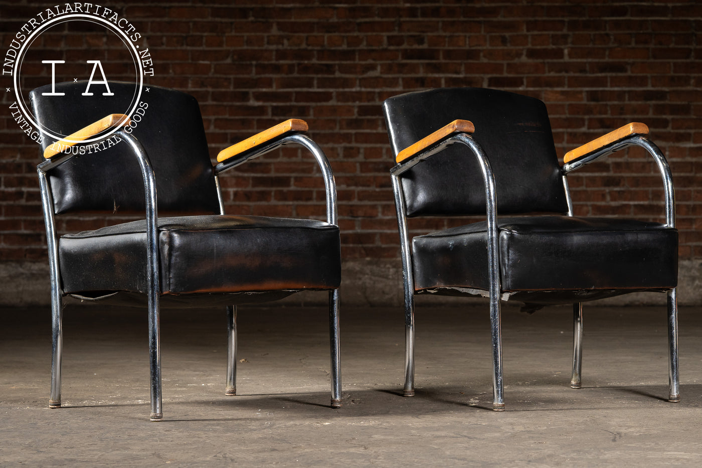 Pair Of Art Deco Barber Shop Armchairs in Black