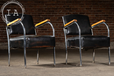 Pair Of Art Deco Barber Shop Armchairs in Black