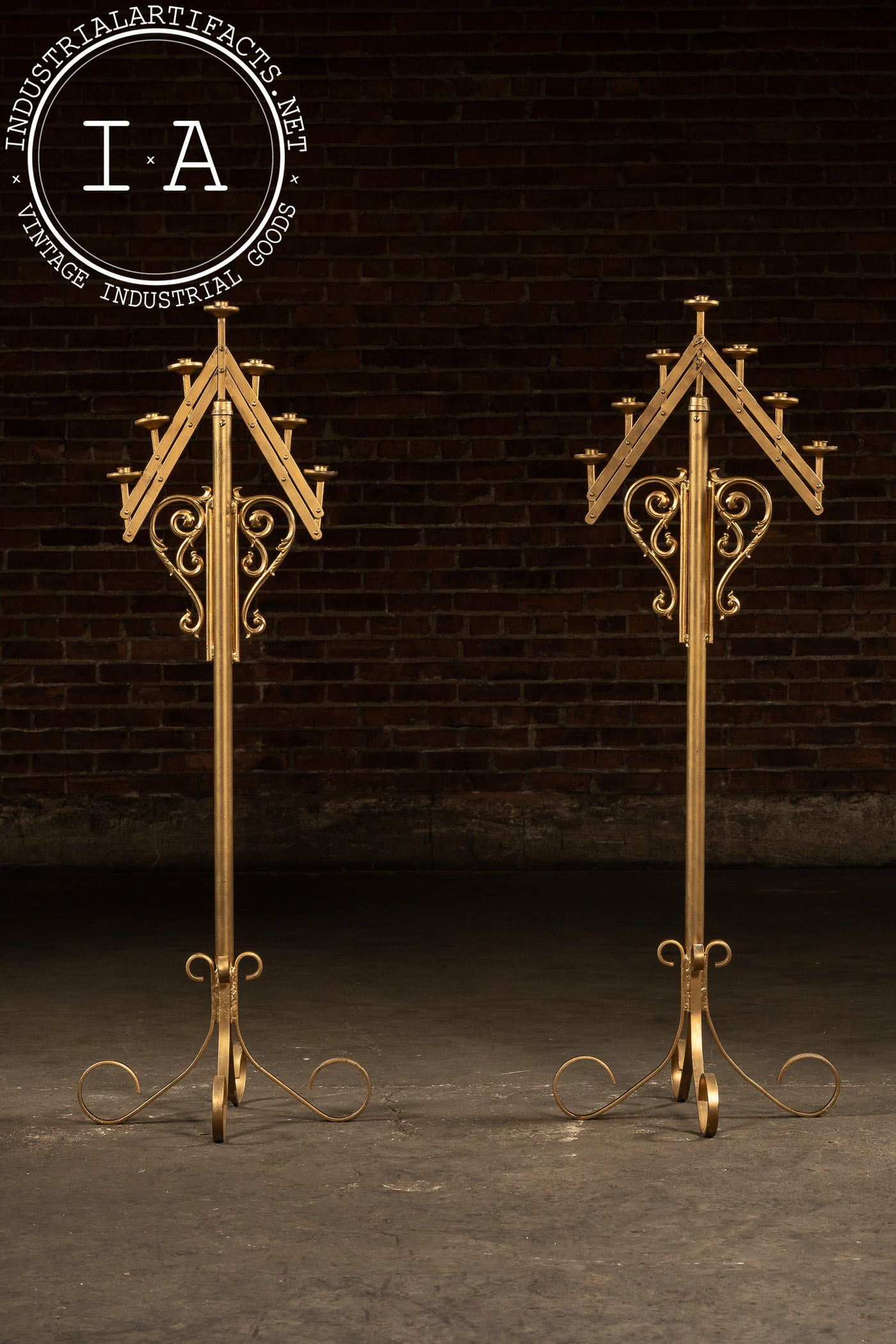 Vintage Gold-Painted Adjustable Floor Candelabra
