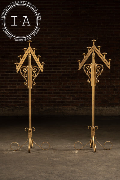 Vintage Gold-Painted Adjustable Floor Candelabra