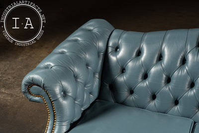Vintage Tufted Leather Chesterfield Sofa in Blue