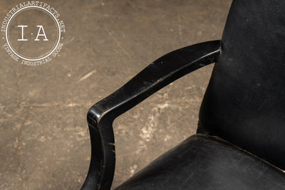 Pair Of Black Leather Revival Armchairs with Nailhead Trim