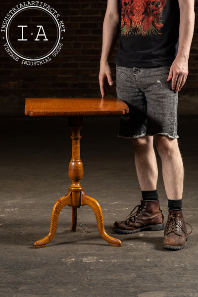 Antique Flamed Maple Tilt-Top Table on Tripod Base with Tiger Grain