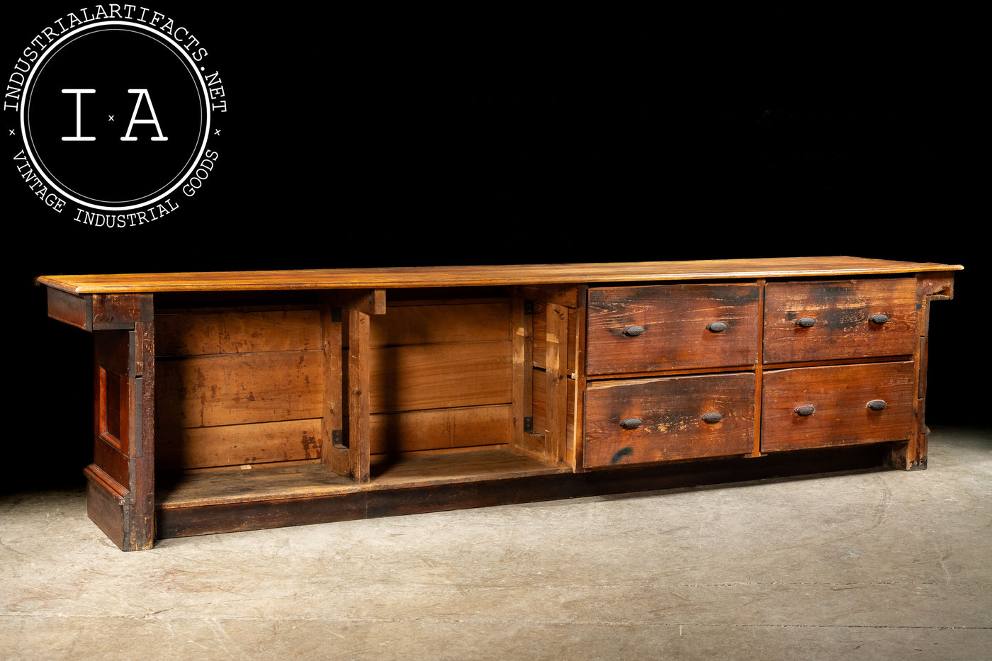 Antique 12-foot Wooden Store Counter