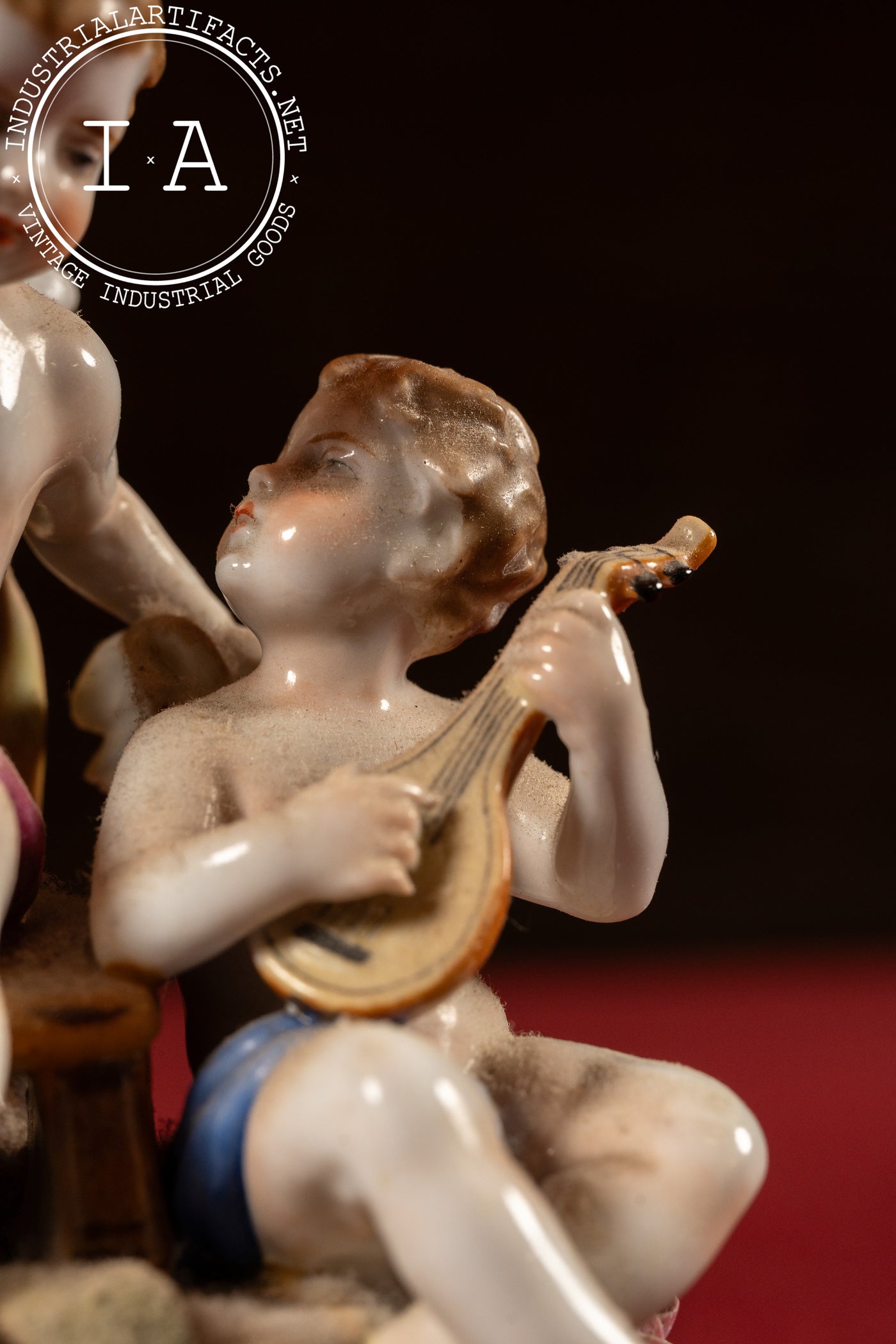 Antique Dresden-Style Porcelain Figural Cherub Lamp with Tiered Fringe Shade
