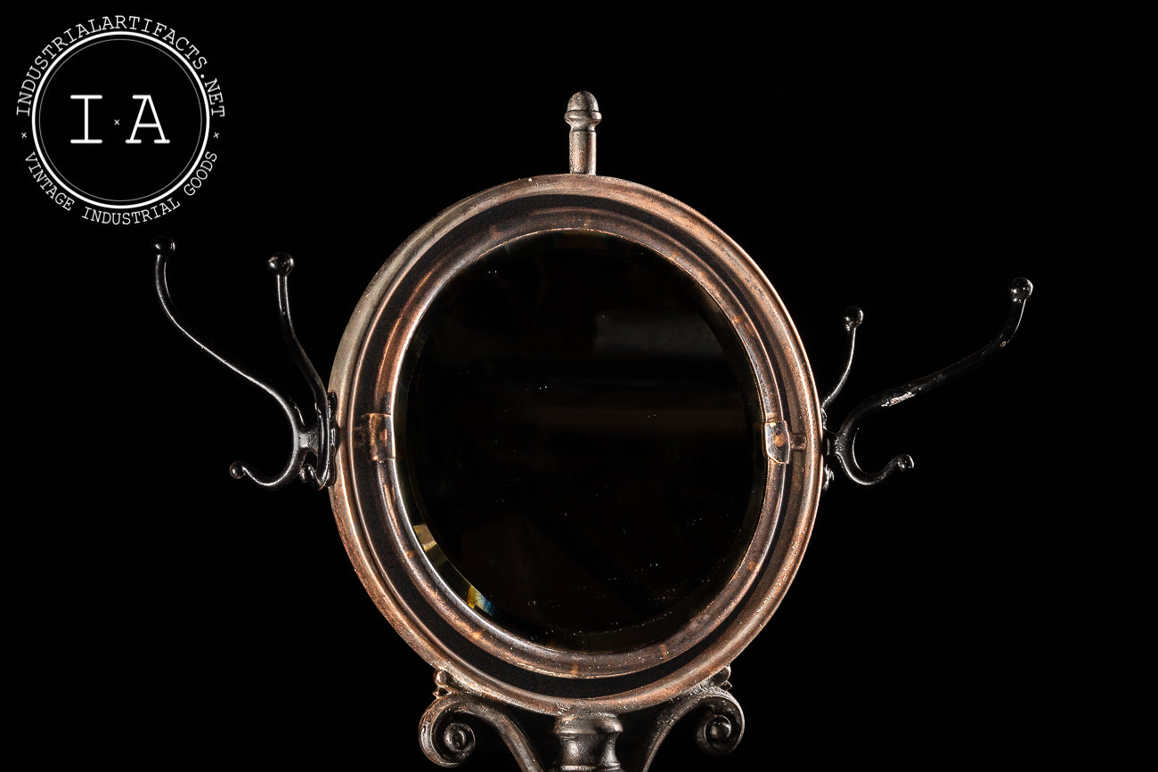 Turn Of The Century Japanned Copper Coat Rack With Double Sided Mirror