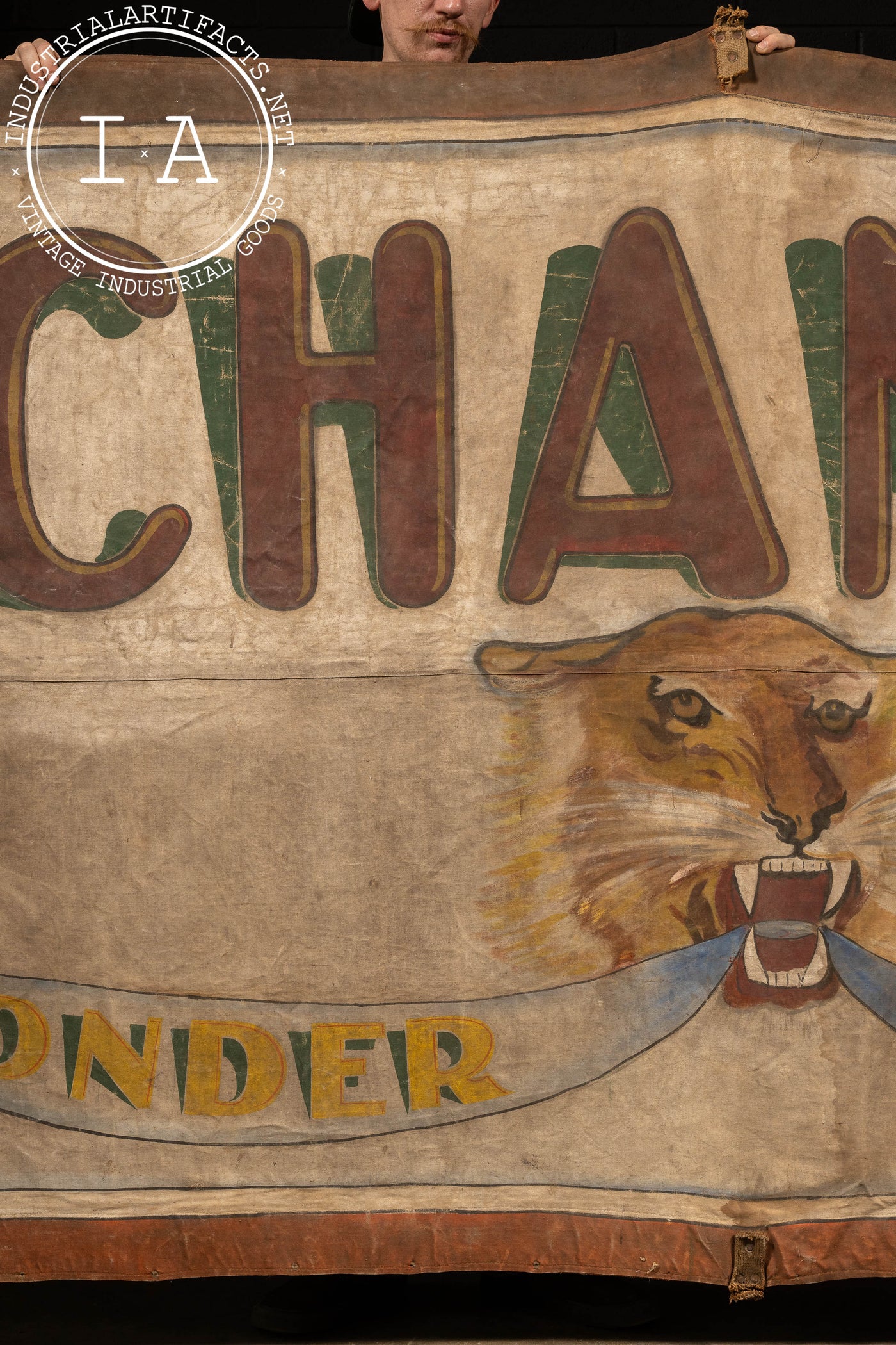 Antique Hand-Painted “Mechanical Wonder of the Age” Circus Banner