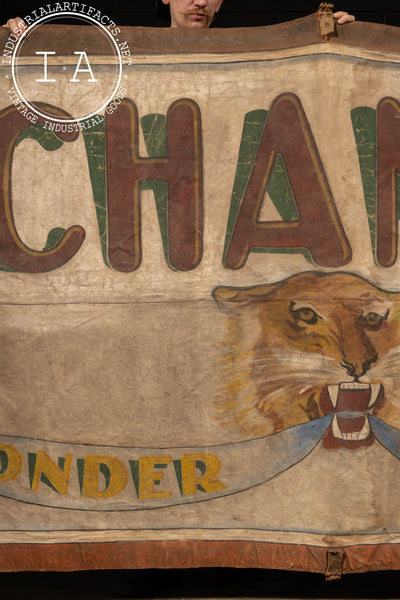Antique Hand-Painted “Mechanical Wonder of the Age” Circus Banner