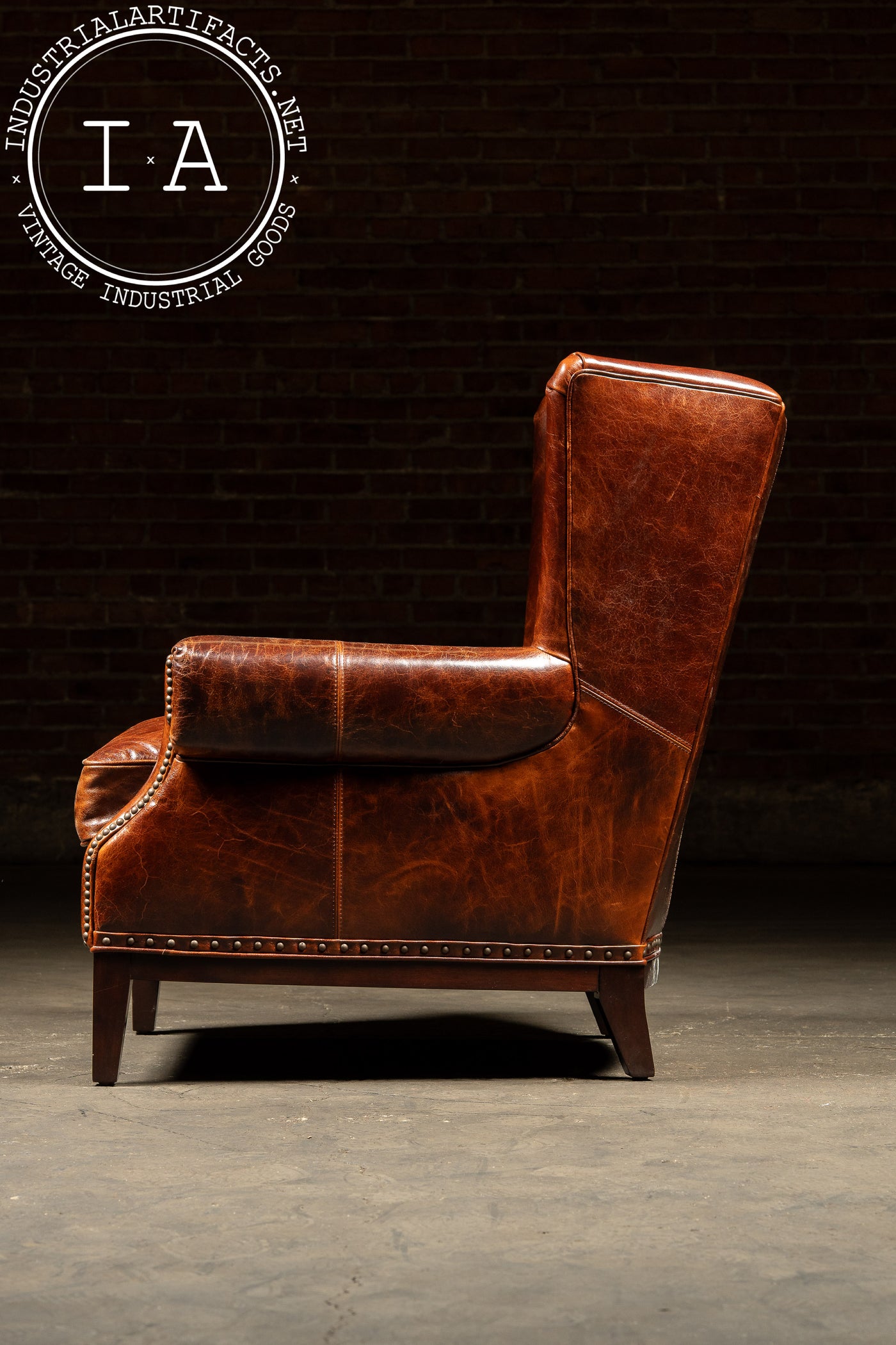 Pair of Wingback Leather Armchairs in Burnt Orange