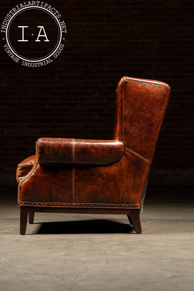 Pair of Wingback Leather Armchairs in Burnt Orange