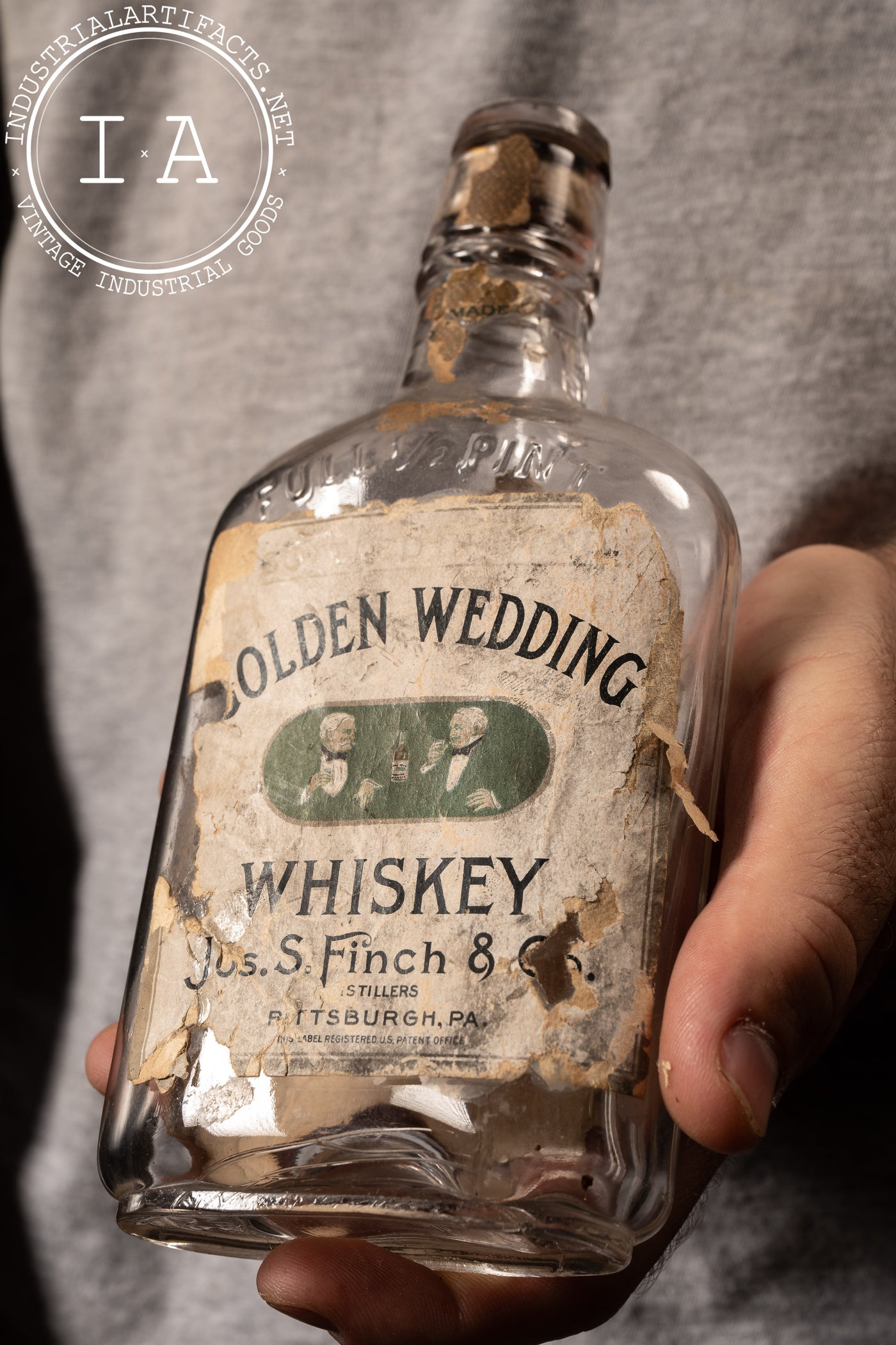 Antique Golden Wedding Tin Litho Sign with Original Antique Bottle