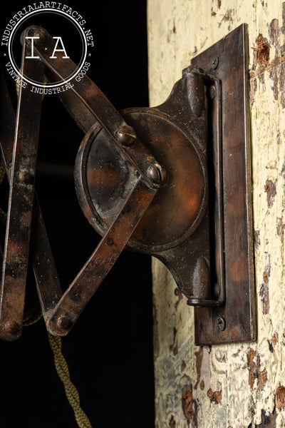 Early 20th Century Japanned Scissor Arm Lamp With Glass Shade