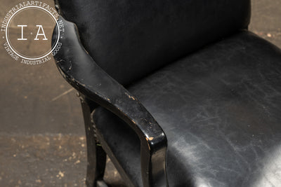 Pair Of Black Leather Revival Armchairs with Nailhead Trim