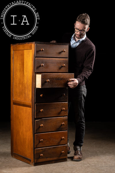Antique Oak and Plywood Crazed Parts Cabinet
