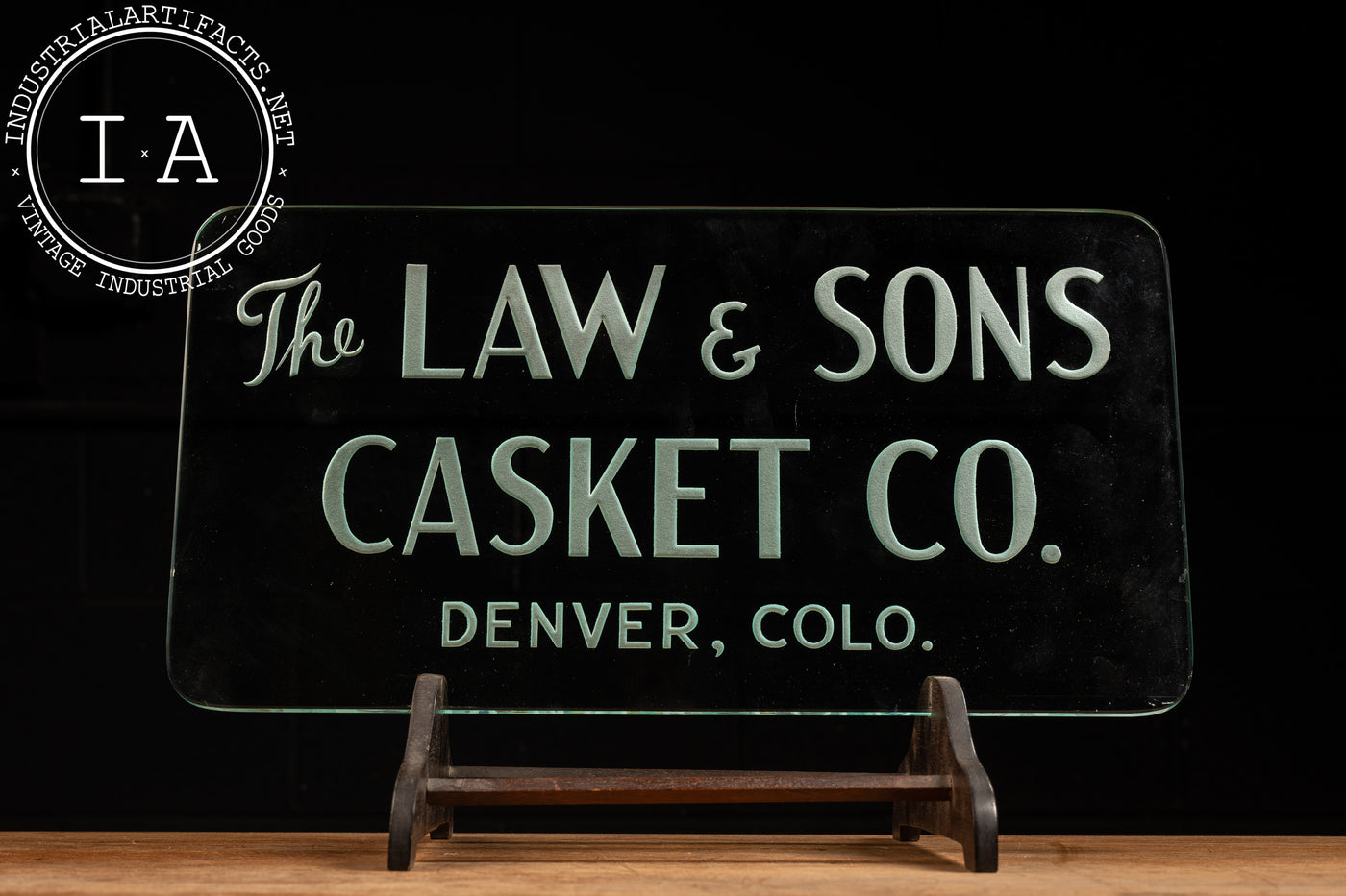 Vintage Law & Sons Etched Glass Sign Sign