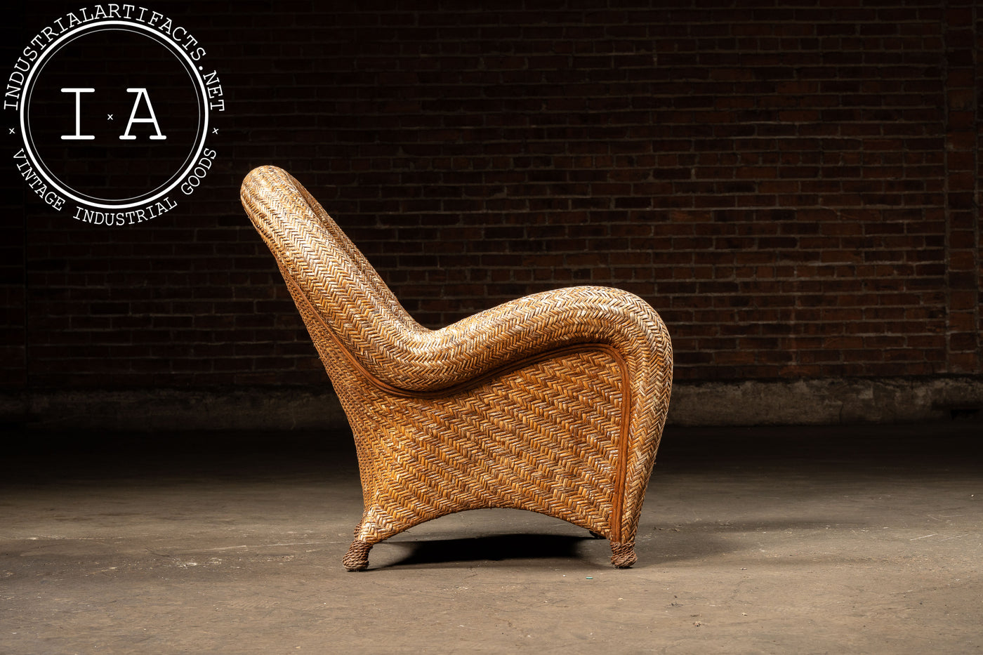 Vintage "Malabar" Rattan Lounge Chair and Ottoman by Pottery Barn