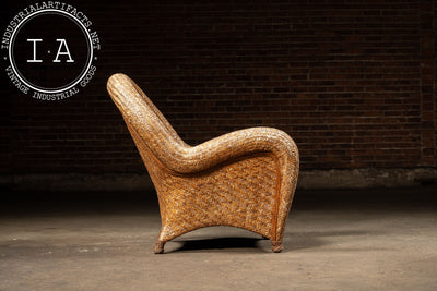 Vintage "Malabar" Rattan Lounge Chair and Ottoman by Pottery Barn
