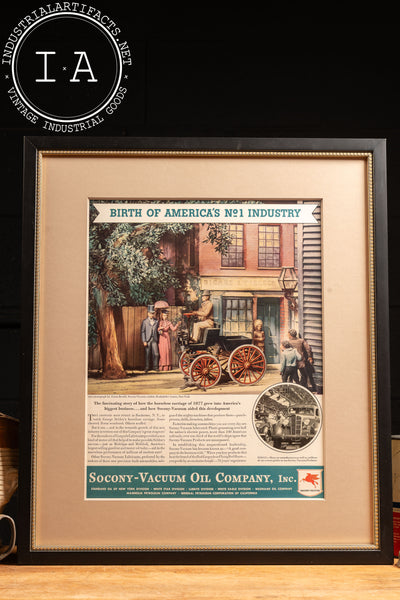 c. 1940 Framed Socony Vacuum Oil Lithographic Ad