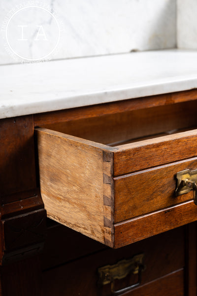 Late 19th Century Eastlake Victorian Walnut Commode Wash Stand with Marble Top