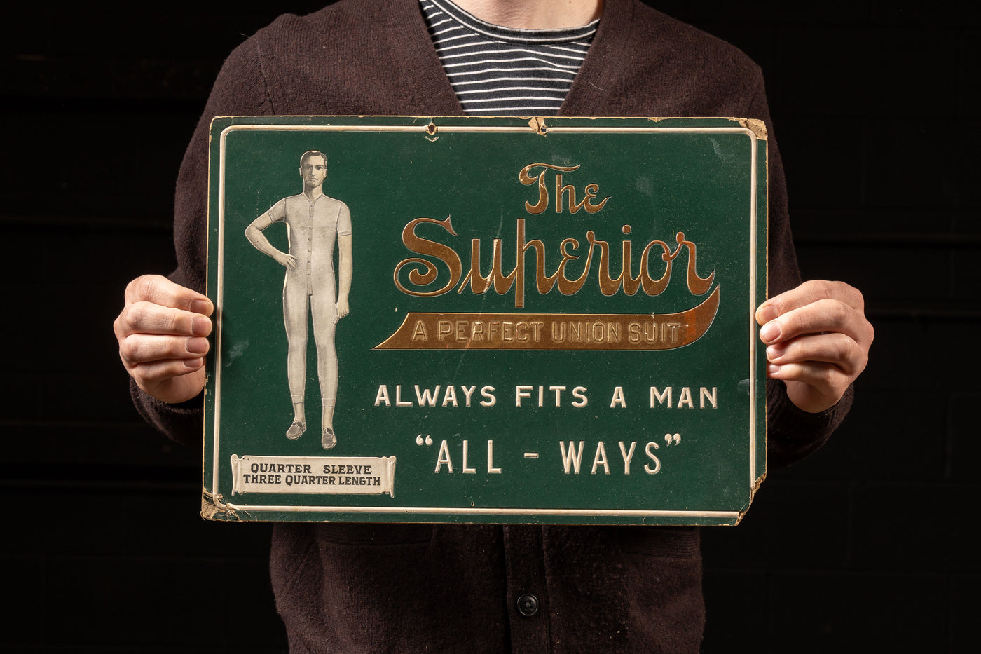 Early 20th Century Embossed Cardstock Men's Undergarment Advertising Sign