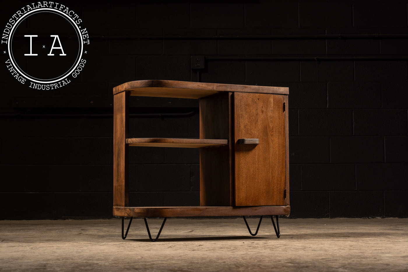 Mid Century Wooden Side Cabinet With Hairpin Legs