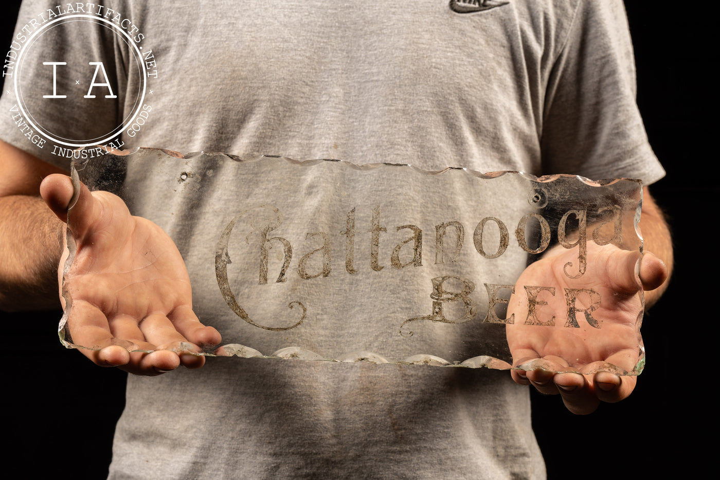 Early 20th Century Scalloped Etched Glass Chattanooga Beer Advertising Sign